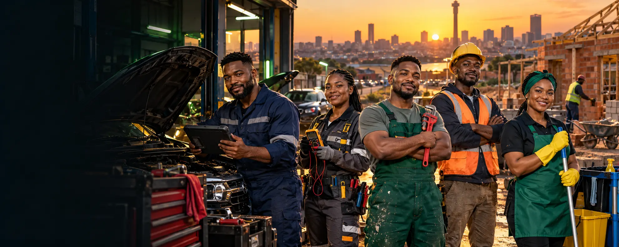 Mechanics, electricians, plumbers, builders and cleaners representing local skills